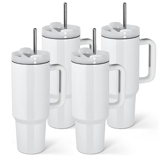 White Tumbler with White Handle 40oz